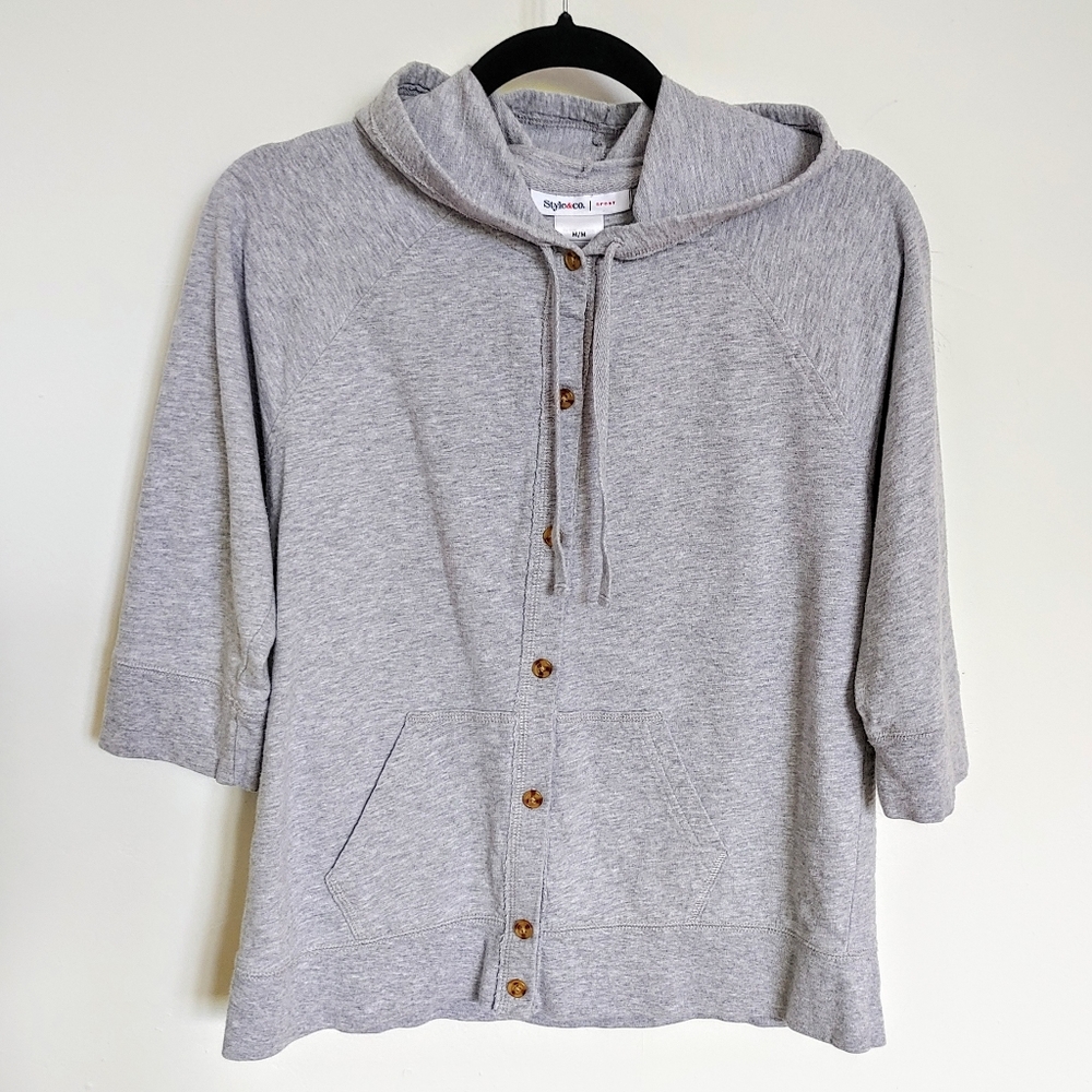 Button-Up Sweatshirt 3/4 Sleeve Size M